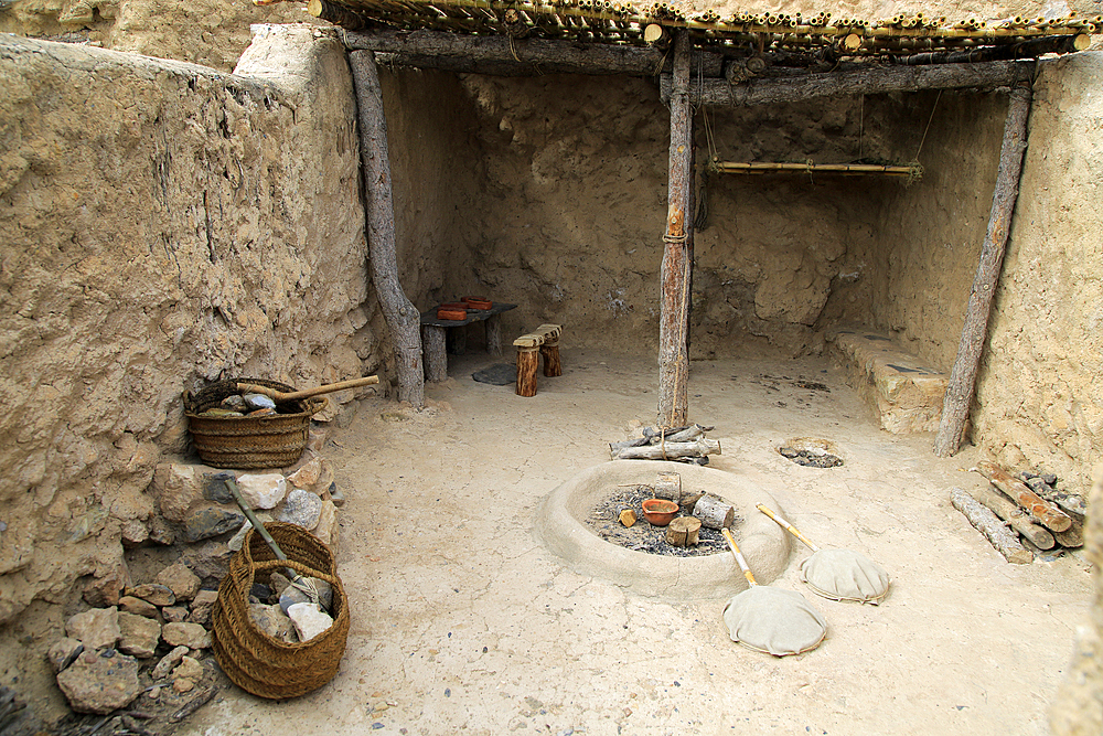 Reconstruction of buildings, Los Millares prehistoric Chalcolithic settlement archaelogical site, Almeria, Andalusia, Spain, Europe