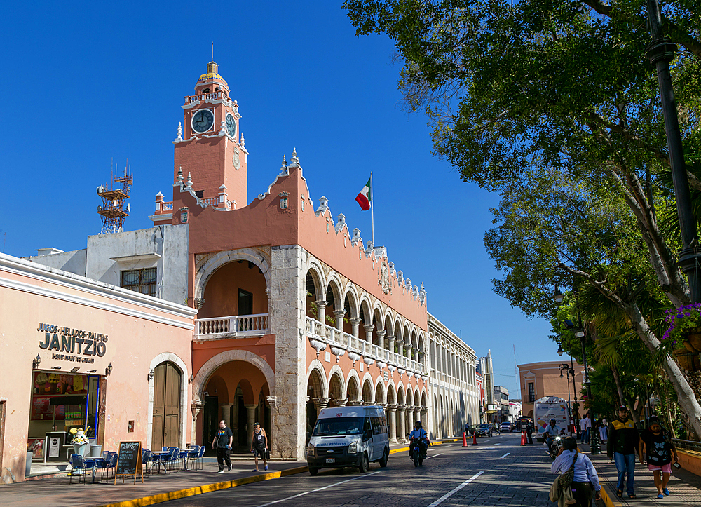 Colonial architecture, Municipal Palace, Palacio Municipal, Merida, Yucatan State, Mexico, North America