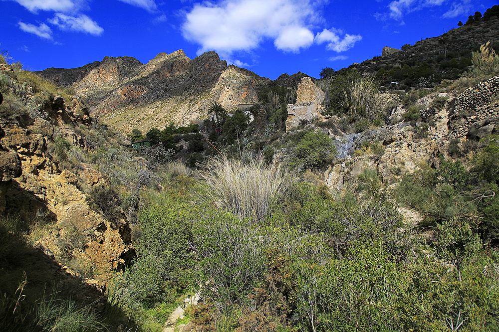 Countryside landscape, near Huebro, Ruta del Agua, Sierra Alhamilla mountains, Nijar, Almeria, Andalusia, Spain, Europe