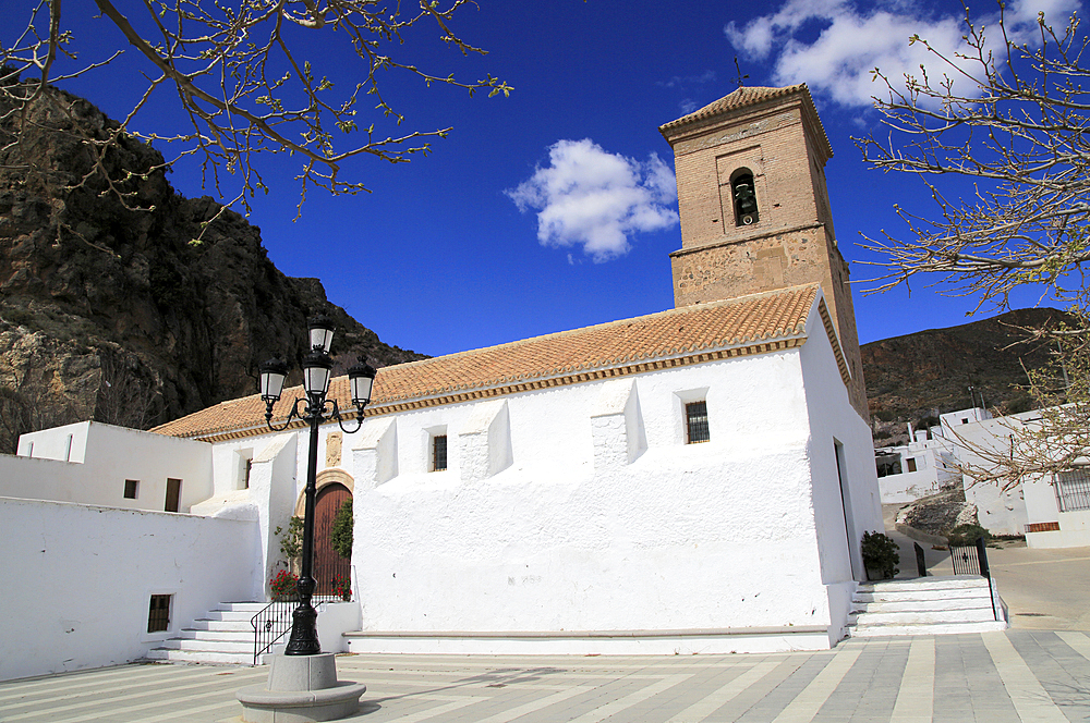 Parish church in Huebro village, Sierra Alhamilla mountains, Nijar, Almeria, Andalusia, Spain, Europe