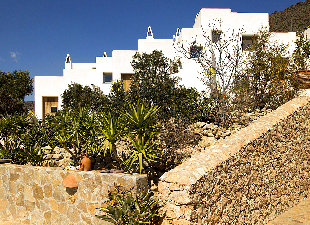 Modern architecture tourist accommodation, Los Presillas Bajas, Cabo de Gata natural park, Almeria, Andalusia, Spain, Europe