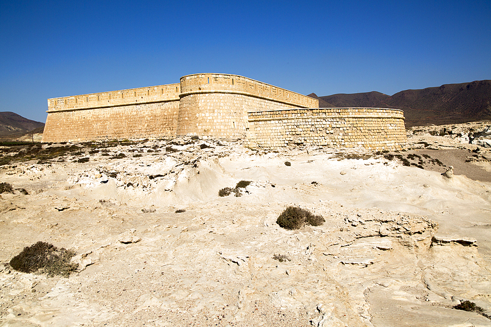 Castle of Castillo de San Felipe, Los Escullos, Cabo de Gata natural park, Almeria, Andalusia, Spain, Europe