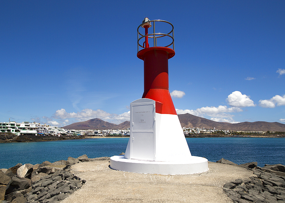 Modern navigation light in the port at Playa Blanca, Lanzarote, Canary Islands, Spain, Atlantic, Europe