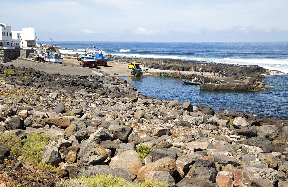 Harbour with fishing boats at La Santa, Lanzarote, Canary islands, Spain, Atlantic, Europe