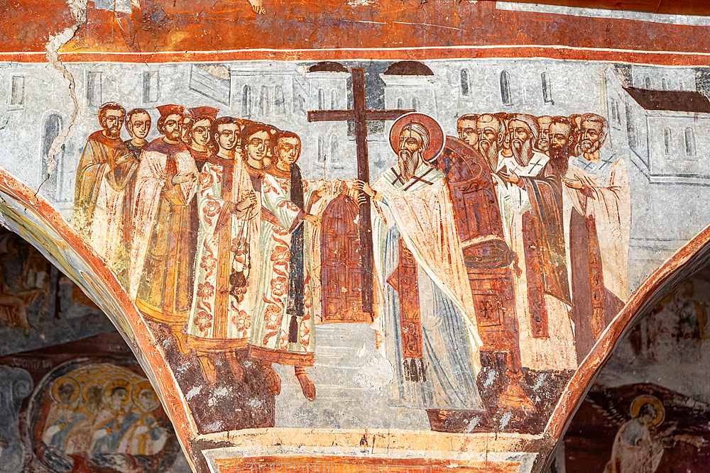 Religious mural inside Greek Orthodox church of Saint Mary (Panagia Monastery), Dhermi, Albania, Europe