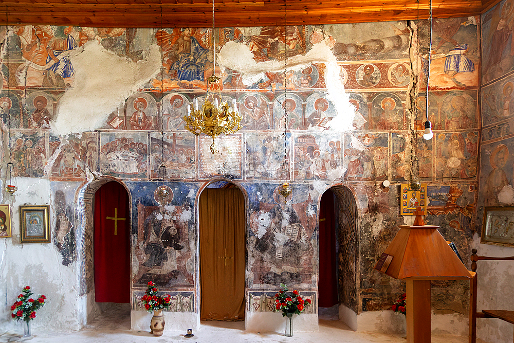 Interior of Greek Orthodox church of Saint Mary (Panagia Monastery), Dhermi, Albania, Europe