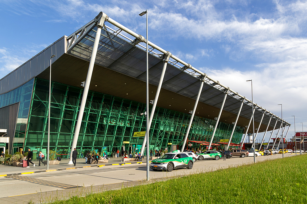 Exterior of terminal building Tirana International Airport, Nene Tereza (Mother Theresa) Rinas Airport, Tirana, Albania, Europe