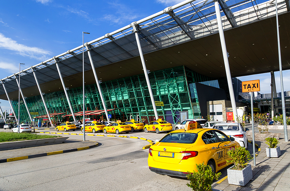 Exterior of terminal building Tirana International Airport, Nene Tereza (Mother Theresa) Rinas Airport, Tirana, Albania, Europe