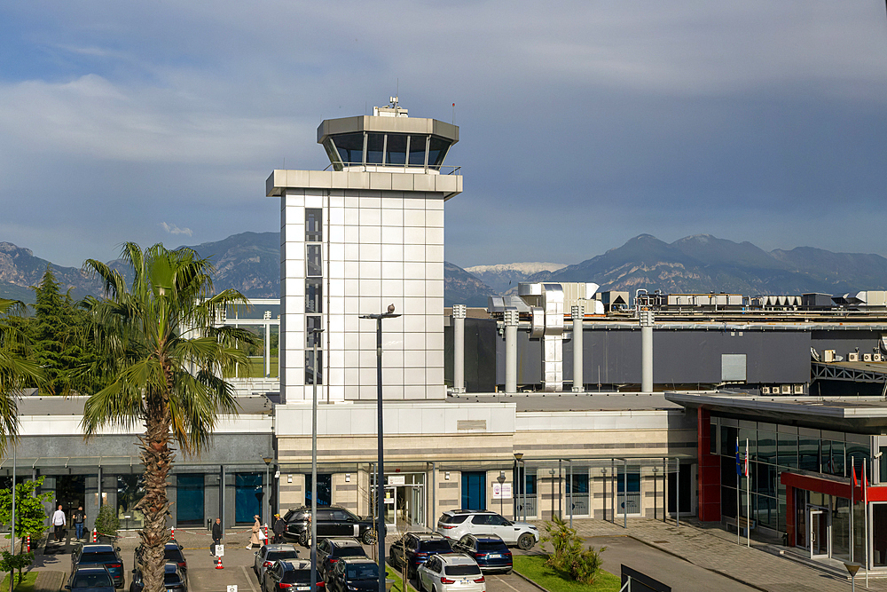 Air traffic control tower, Tirana International Airport, Nene Tereza (Mother Theresa) Rinas Airport, Tirana, Albania, Europe