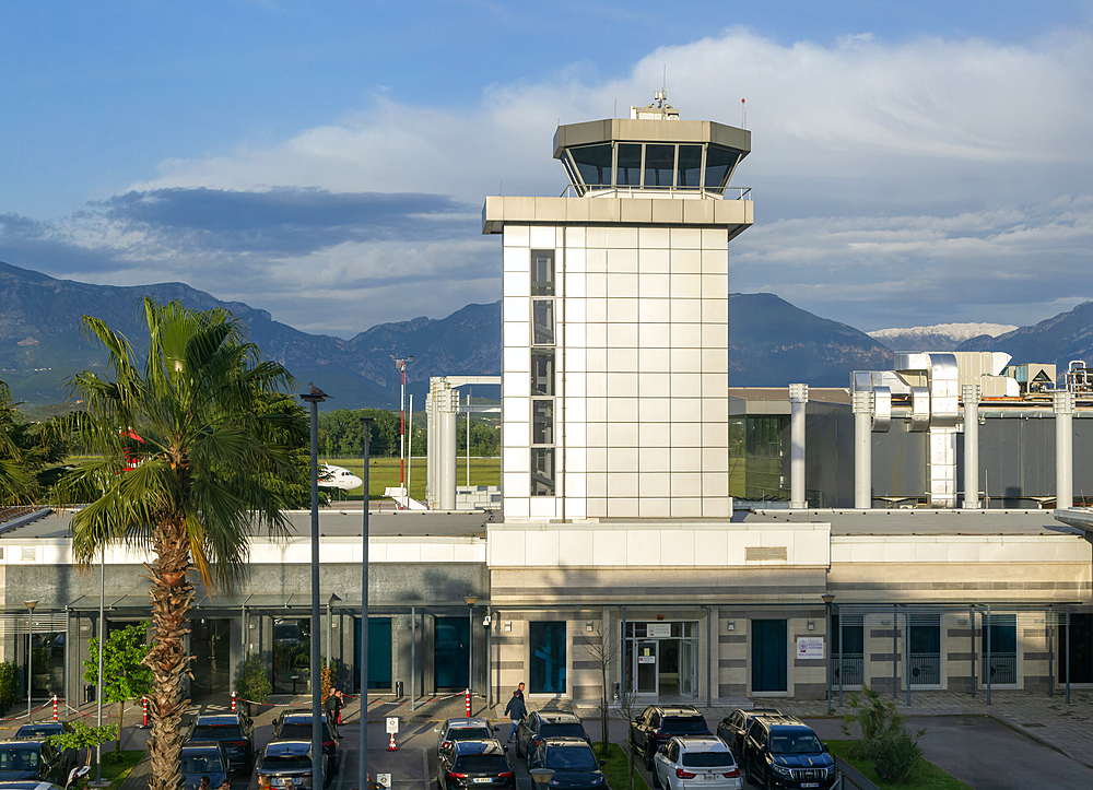 Air traffic control tower, Tirana International Airport, Nene Tereza (Mother Theresa) Rinas Airport, Tirana, Albania, Europe