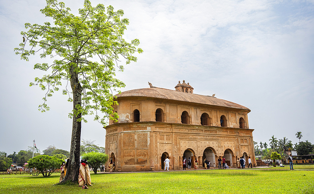 Tourists at the historic Rang Ghar premises during Rongali Bihu festival in Sivasagar, India, on April 15, 2025. Rang Ghar (often spelled Raang Ghar) is one of the oldest surviving amphitheaters in Asia.