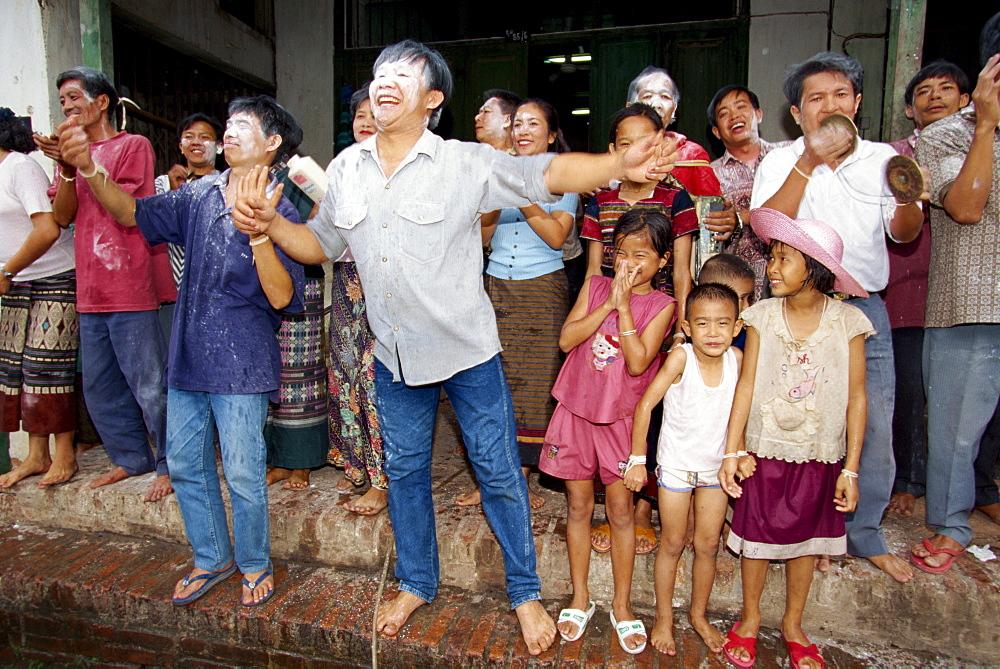 People at the annual Pimai water festival or the Lao New Year Festival in Luang Prabang City, Laos, Indochina, Southeast Asia, Asia