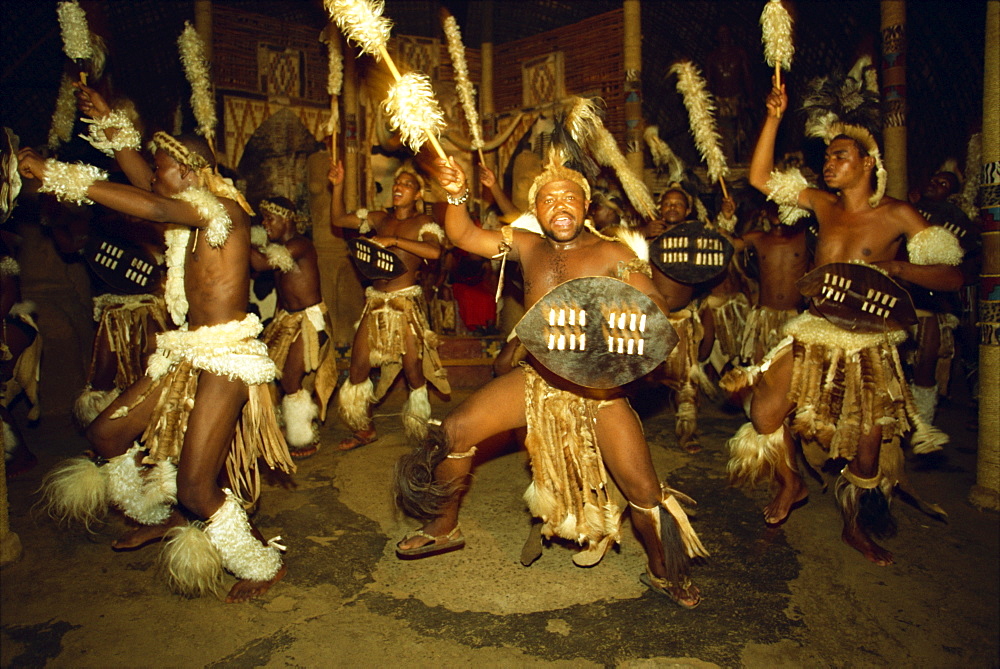 Zulu dances at a cultural show in Shakaland, South Africa, Africa