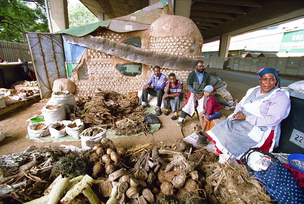 Zulu medicine stall selling tribal medicines, Moty market, Johannesburg, South Africa, Africa