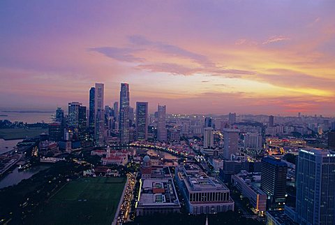 Sunset over the business district of Singapore, Asia