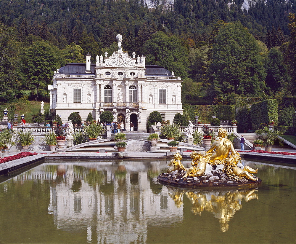 Schloss Linderhof in the Graswang Valley, built between 1870 and 1878 for King Ludwig II, Germany, Europe