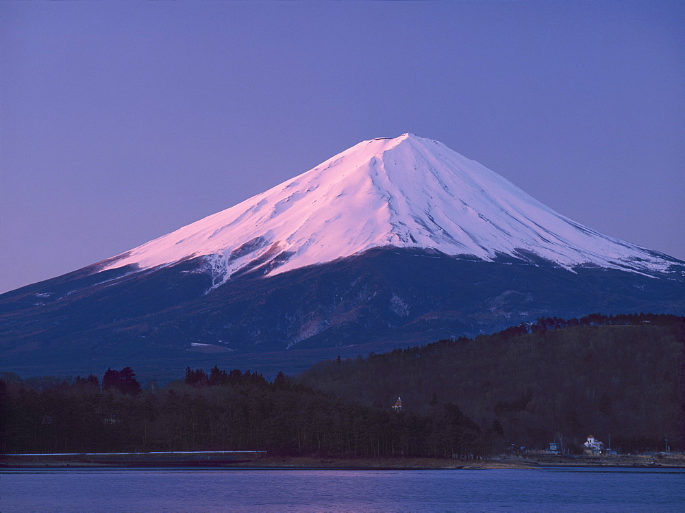 Sunrise on Mount Fuji from Lake Kawaguchi, Yamanashi Prefecture, Japan, Asia