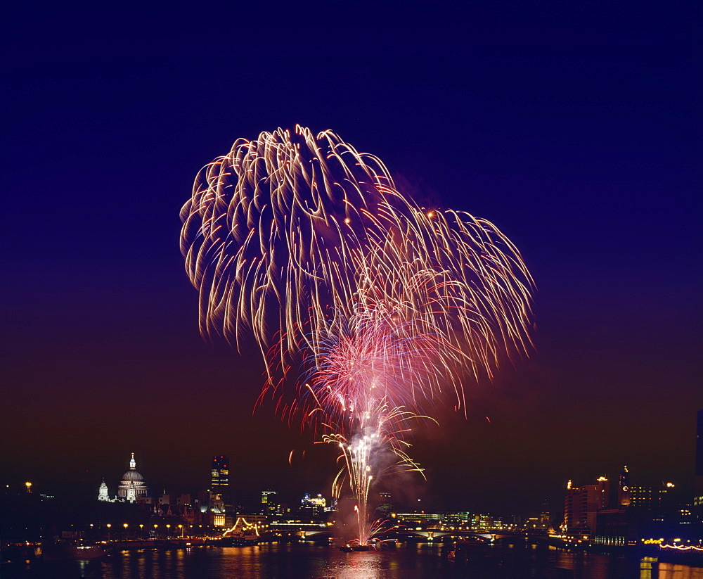 Fireworks over the River Thames, London, England, United Kingdom, Europe