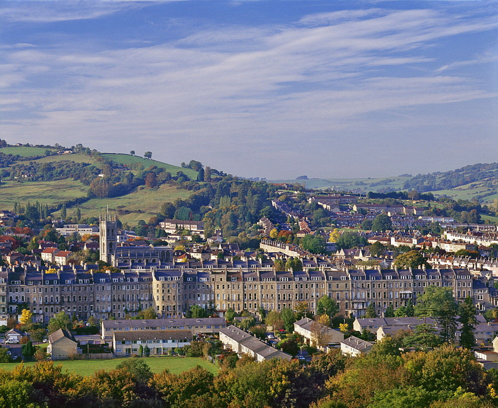 Terrace housing in the Avon valley, on the outskirts of Bath, Avon, England, United Kingdom, Europe