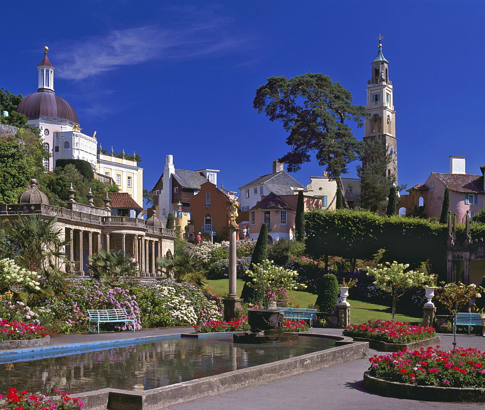 Portmeirion Village, created by Sir Clough Williams-Ellis between 1925 and 1972, Porthmadog, Gwynedd, North Wales, United Kingdom, Europe