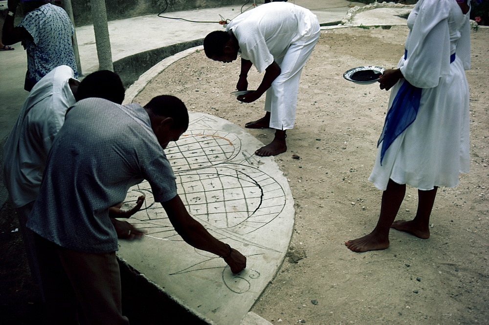 Preparations for Voodoo ceremony at house, Haiti, West Indies, Central America