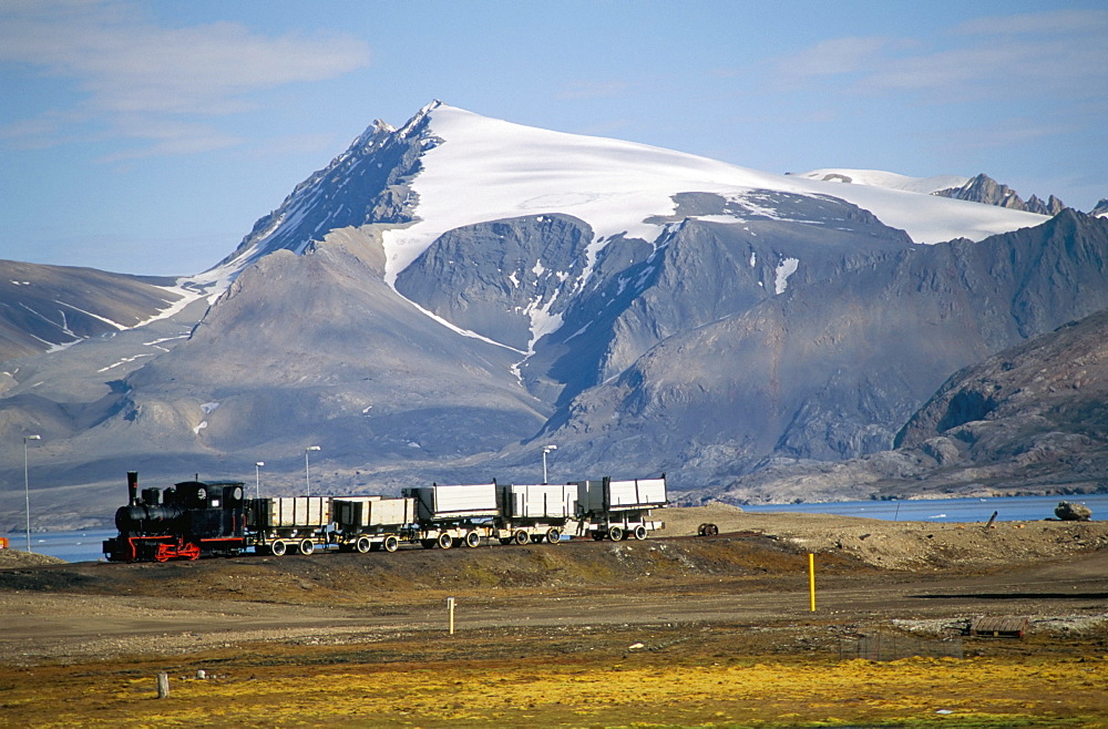 Old colliery locomotive, Ny Alesund, Spitsbergen, Norway, Scandinavia, Europe