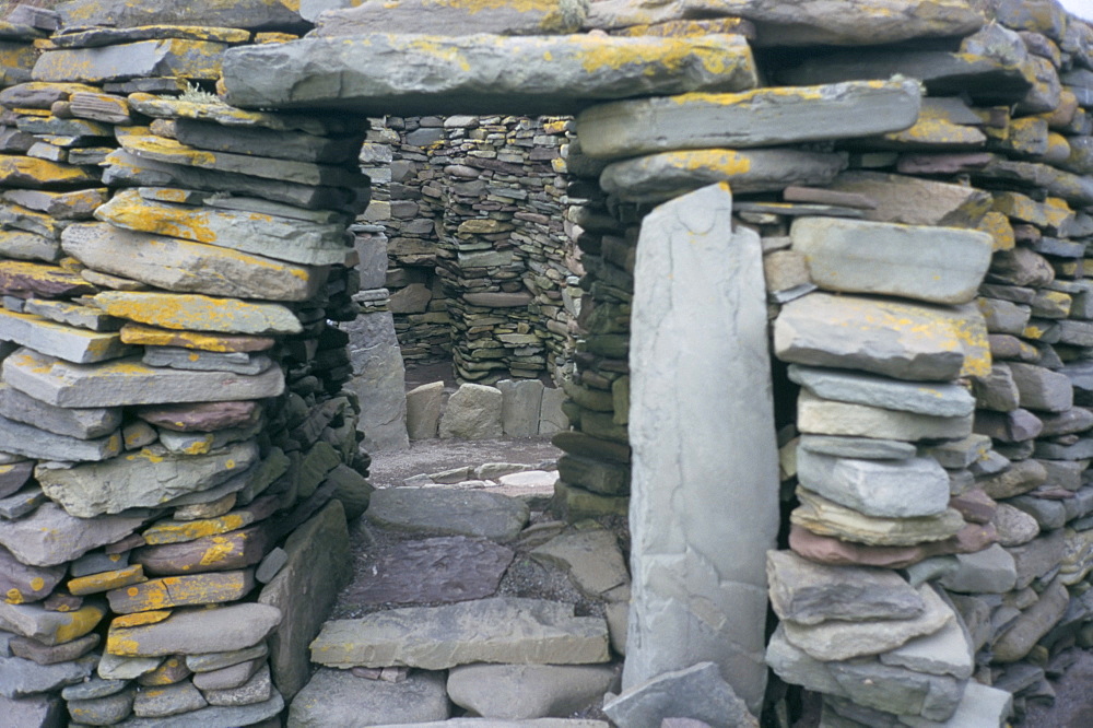 Prehistoric stone wall, Jarlshof, Shetland, Scotland, United Kingdom, Europe