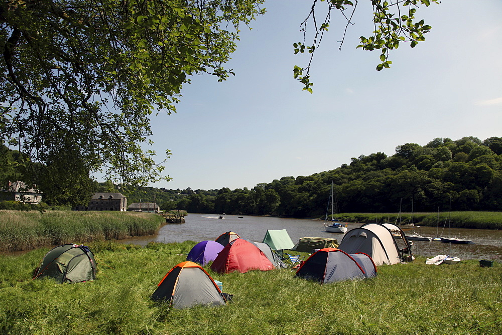 Camping at Cothele Quay, River Tamar, Cornwall, England, United Kingdom, Europe