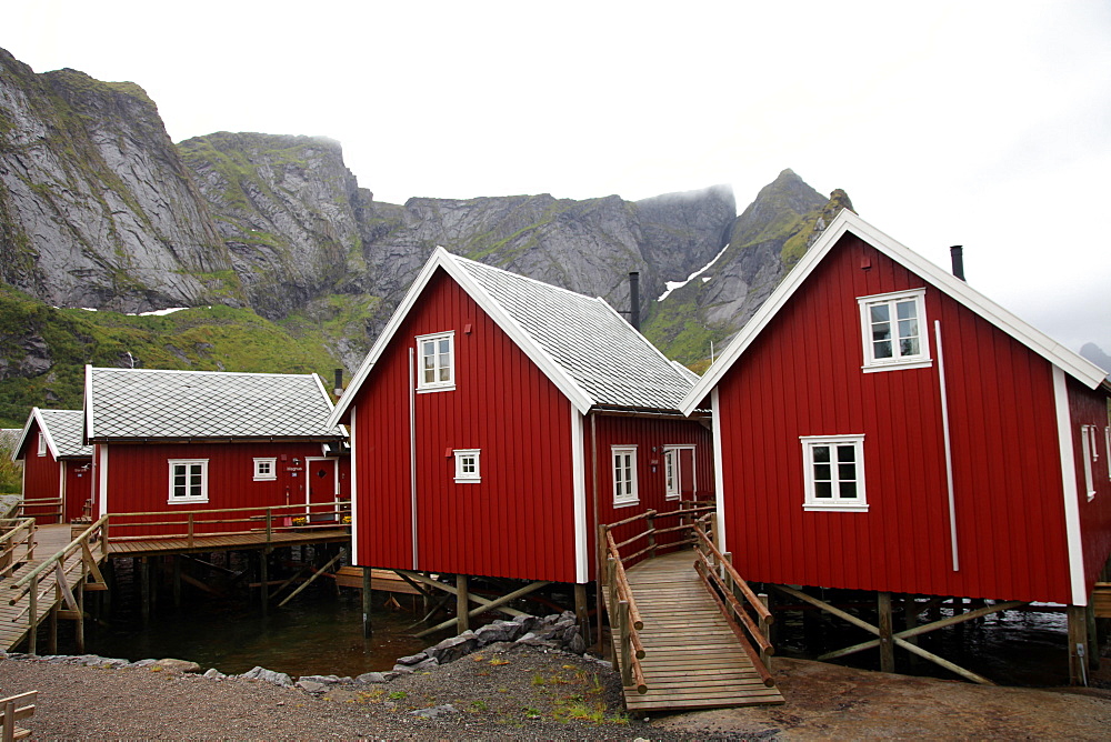 Summer cabins at Reine, Lofoten Islands, Norway, Scandinavia, Europe 