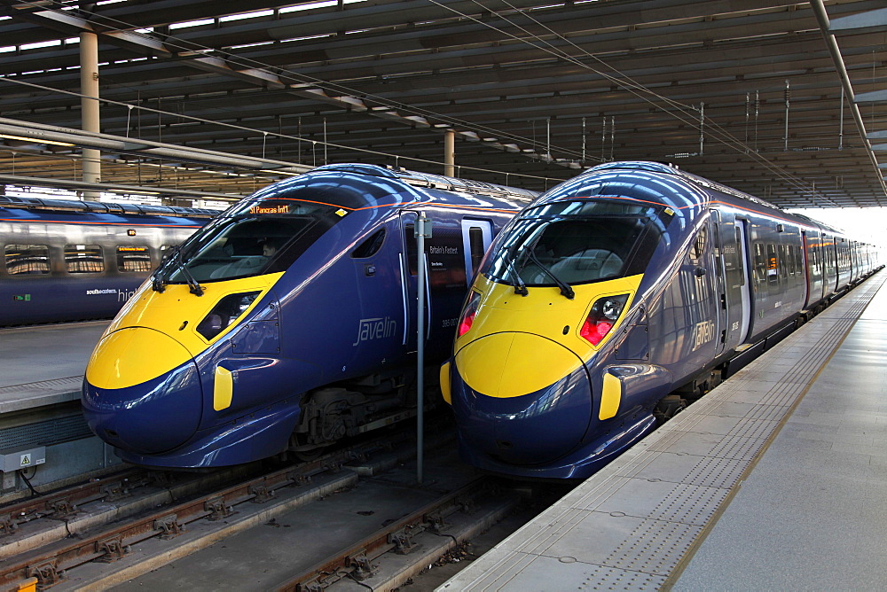 High speed trains at St. Pancras station, London, England, United Kingdom, Europe