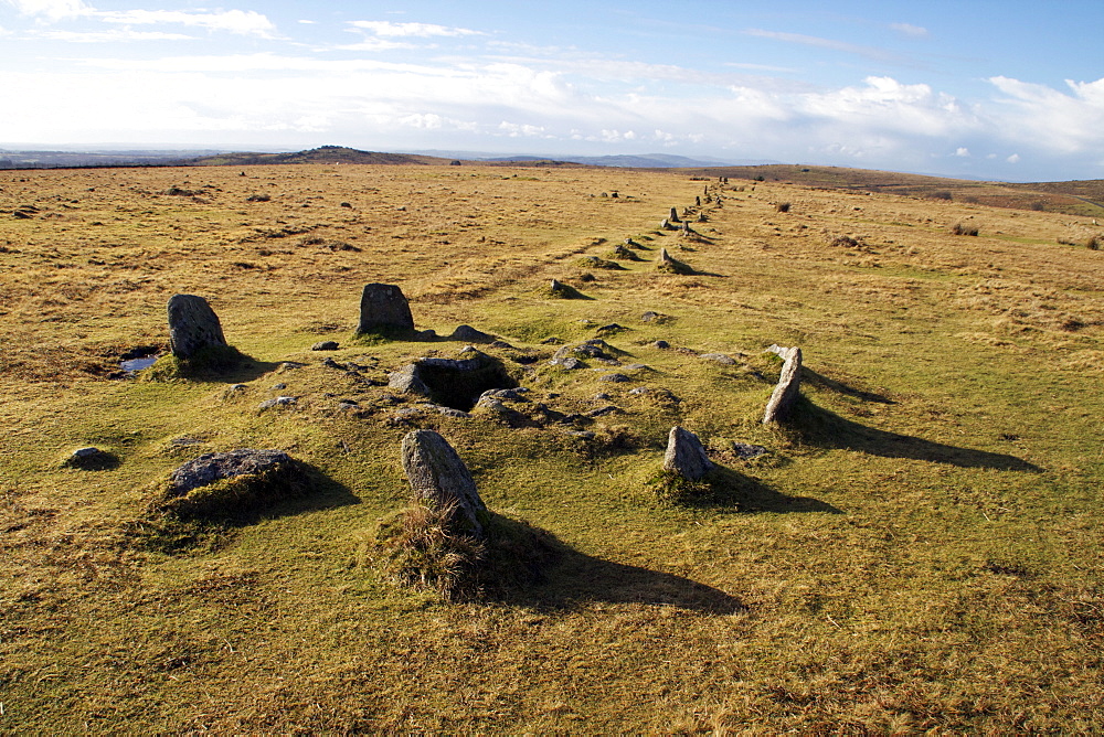 Prehistoric ceremonial lines of stones, Merrivale, Dartmoor National Park, Devon, England, United Kingdom, Europe