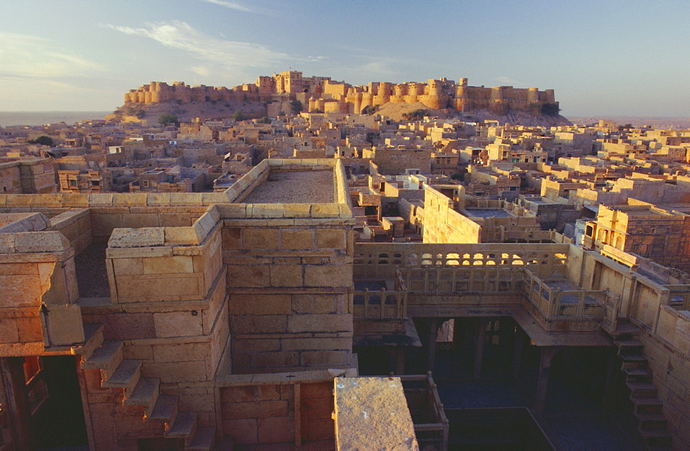 View of Jaisalmer Fort, built in 1156 by Rawal Jaisal, which has 99 bastions around its circumference, Jaisalmer, Rajasthan, India