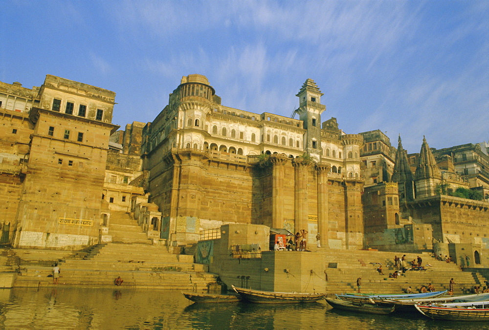 Buildings on the Ganga (Ganges) River waterfront, Varanasi (Benares), Uttar Pradesh State, India