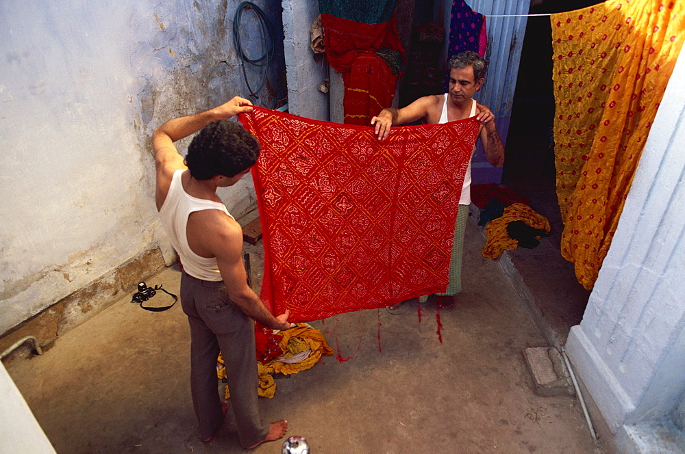 Fabrics produced by tie and dye process, Bhuj town, Kutch district, Gujarat state, India, Asia