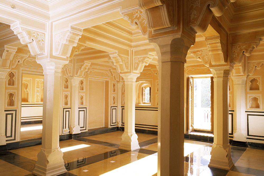 A 400 year old restored merchant's haveli, all stone structure, Amber Havali (mansion), Amber, near Jaipur, Rajasthan state, India, Asia