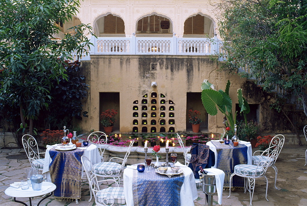 A la carte menu served by the Lily Pond, Samode Palace Hotel, Samode, Rajasthan state, India, Asia