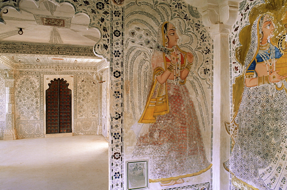 Juna Mahal (old palace), one of the finest examples of a painted palace, Dungarpur, Rajasthan state, India, Asia