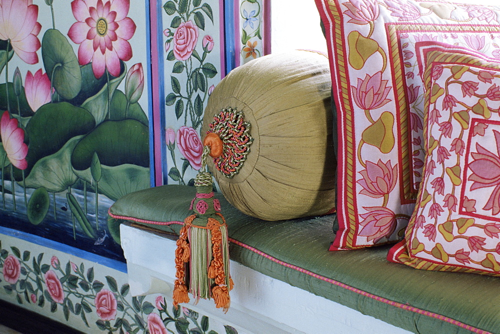 Cushions, the Shiv Niwas Palace Hotel, Udaipur, Rajasthan state, India, Asia