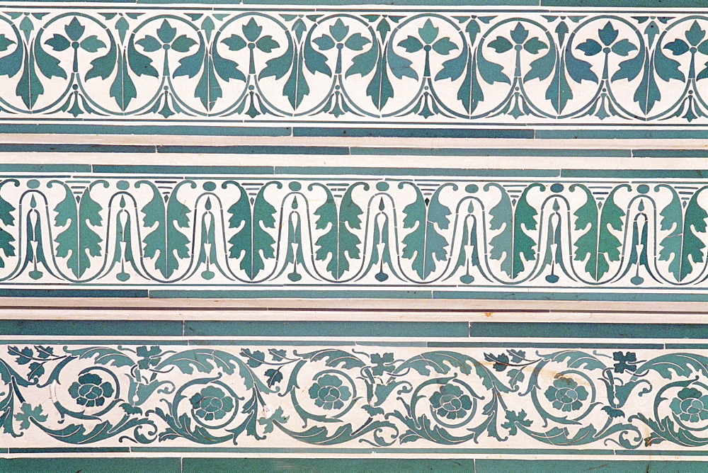 Detail of painted decoration, the Shiv Niwas Palace Hotel, Udaipur, Rajasthan state, India, Asia