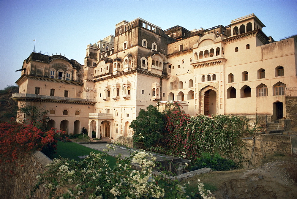 Exterior view, Neemrana Fort Palace Hotel, Neemrana, Rajasthan state, India, Asia