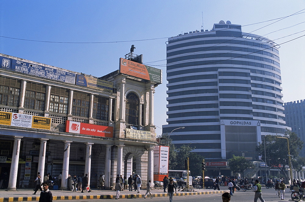 Old and new architecture, Connaught Place, New Delhi, Delhi, India, Asia