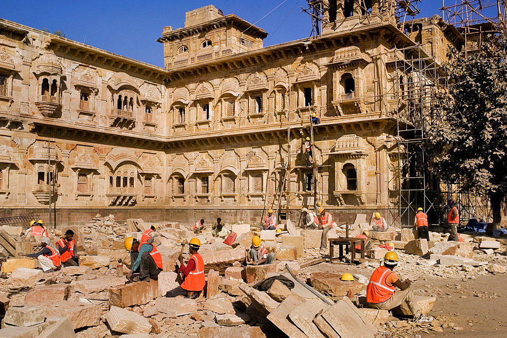 Morvi Temple (the Secretariat) an administrative building with a Hindu temple in the centre, built in the 19th century and being restored following the 1997 earthquake, Morvi, Gujarat, India, Asia