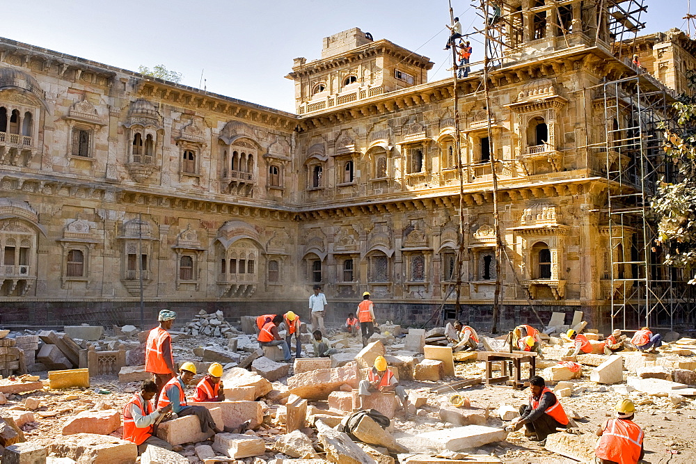 Morvi Temple (the Secretariat) an administrative building with a Hindu temple in the centre, built in the 19th century and being restored following the 1997 earthquake, Morvi, Gujarat, India, Asia