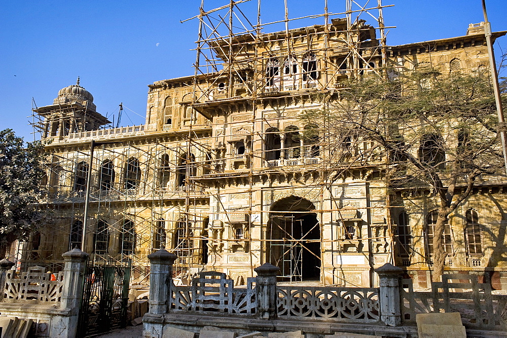 Morvi Temple (the Secretariat) an administrative building with a Hindu temple in the centre, built in the 19th century and being restored following the 1997 earthquake, Morvi, Gujarat, India, Asia