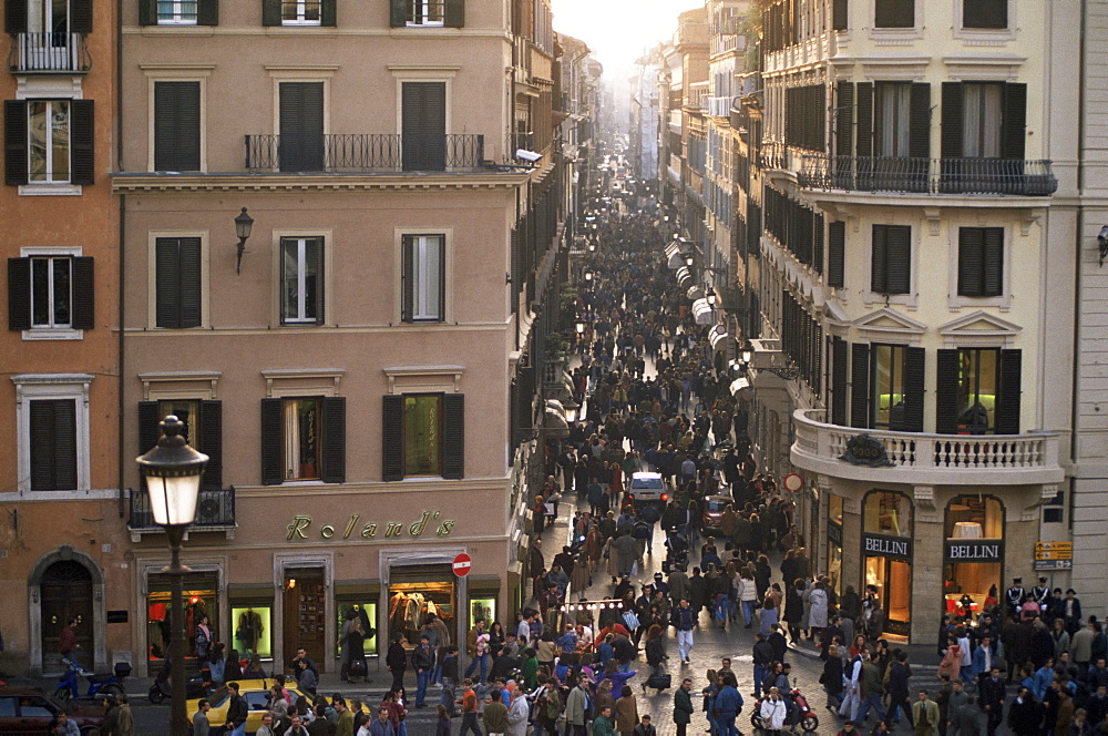 Via Condotti from the Spanish Steps, Rome, Lazio, Italy, Europe