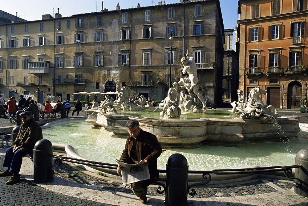 Fountain in the Piazza Navona, Rome, Lazio, Italy, Europe