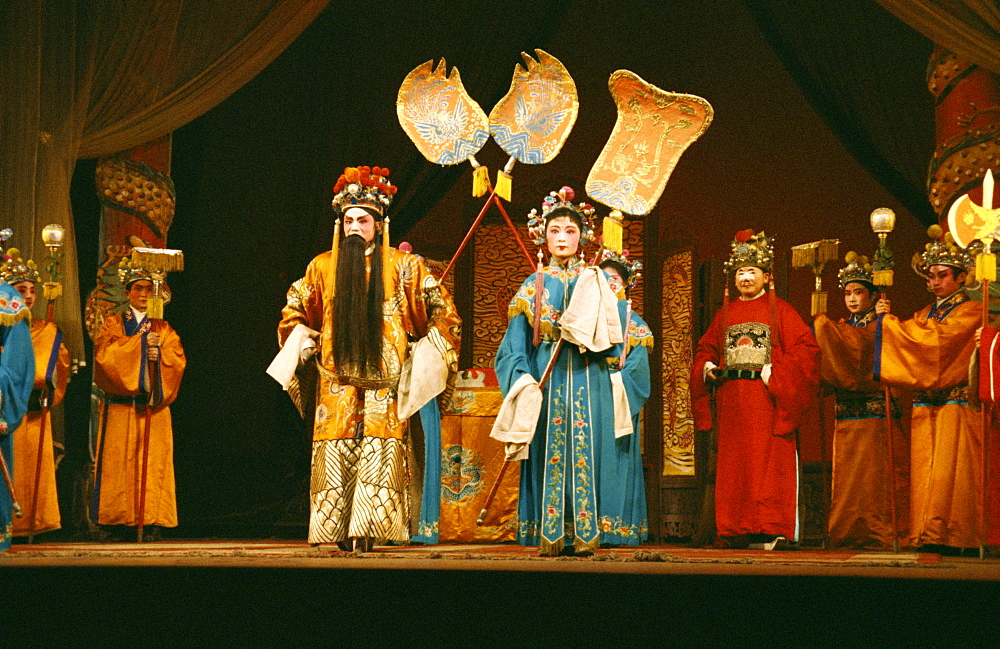 Actors on stage during a traditional Sichuan Opera in China, Asia