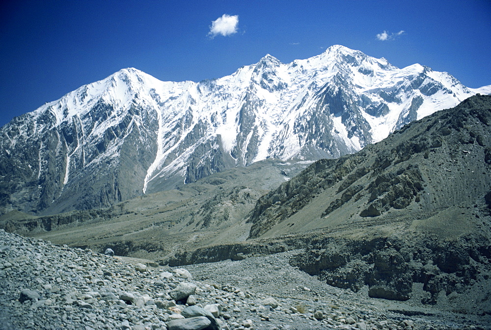 Snow on the mountains in the Karakorum Highway area of China, Asia