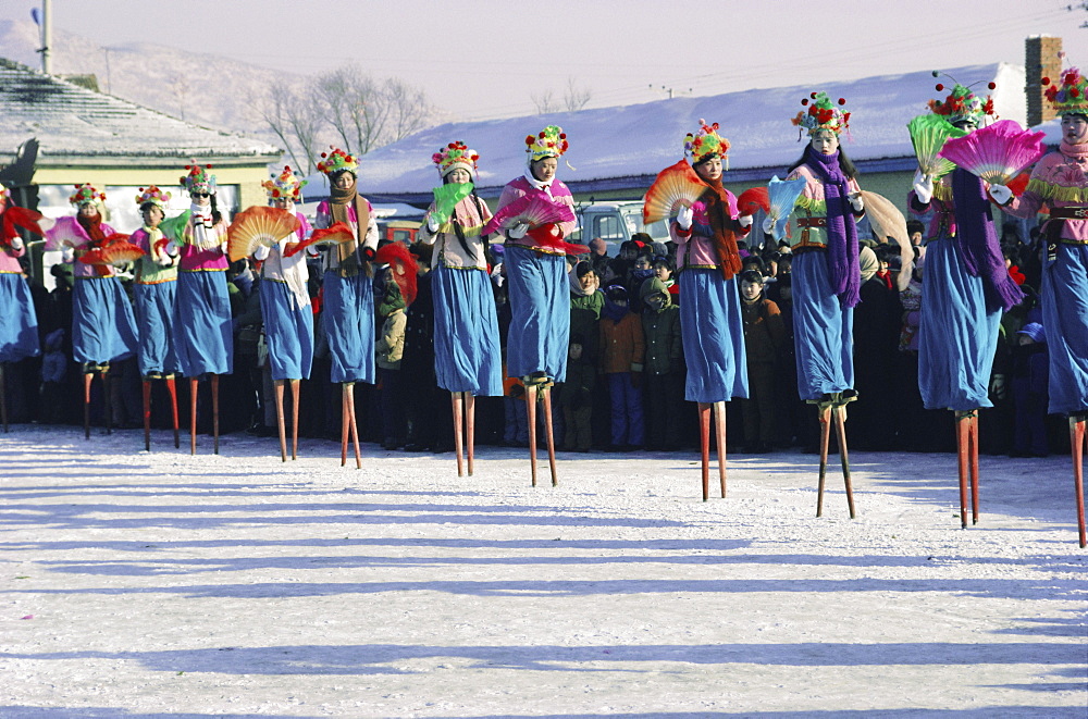 Stilt dancers, New Year celebrations, China, Asia