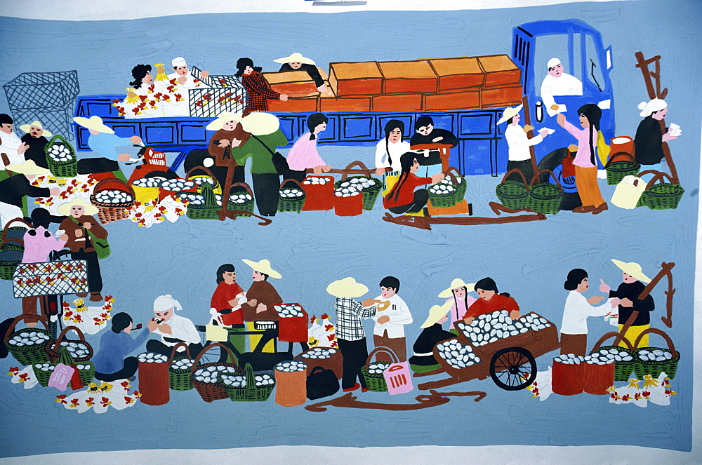 Huxien paintings of a market scene done by farmers in Xian, China, Asia